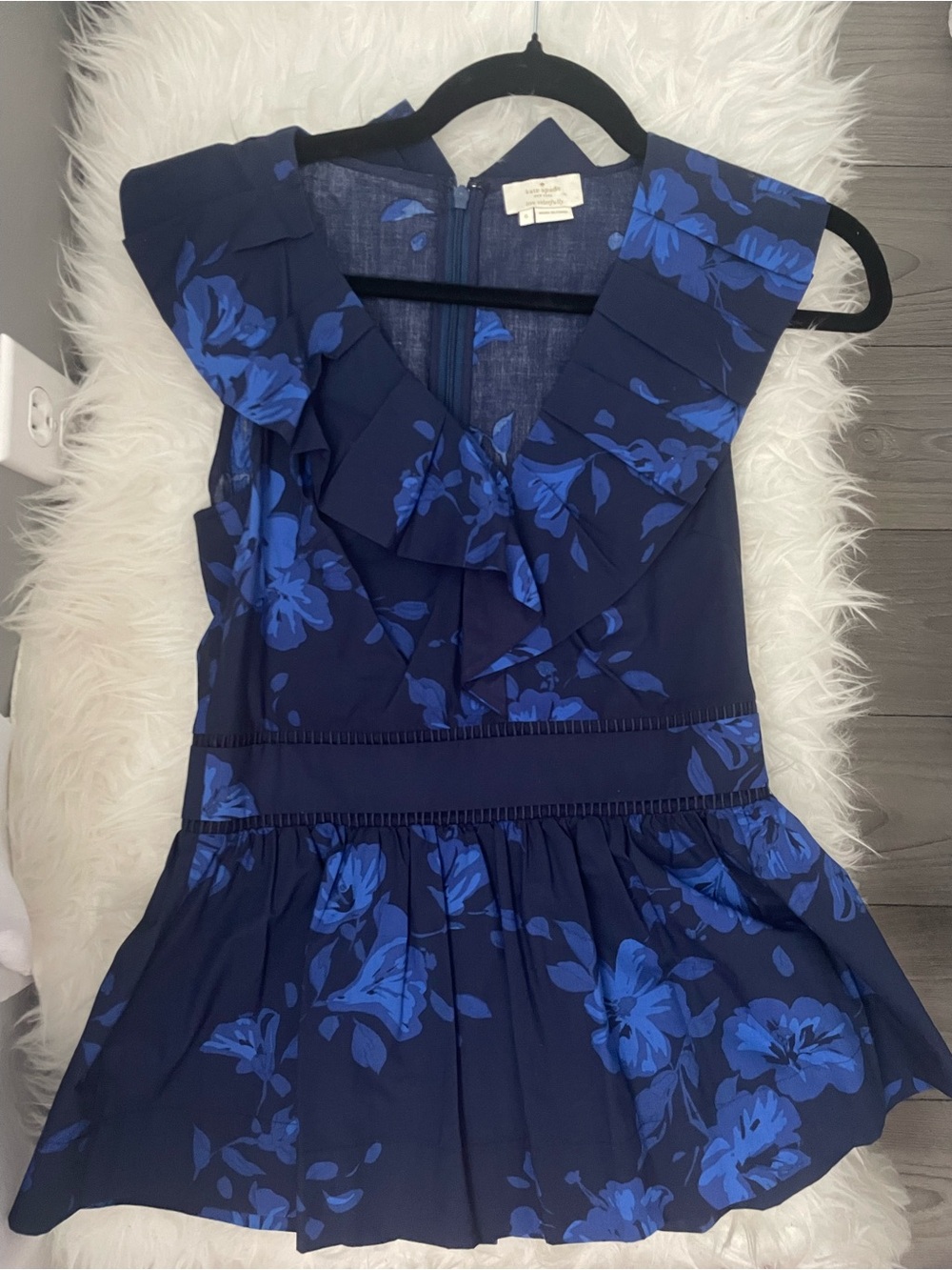 kate spade Navy Floral Ruffle Peplum Top